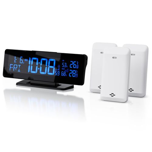 4062861835364 - Wetterstation Funk 3 Außensensoren Farbdisplay Netzteil Hygrometer Wecker mit Snooze Innen- & Außentemperatur