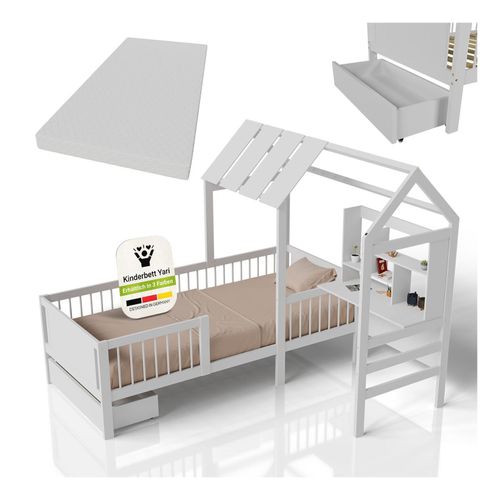 4262437185484 - Kinderbett Yari 90x200 cm - Integrierter Schreibtisch Praktische Schublade - weiß