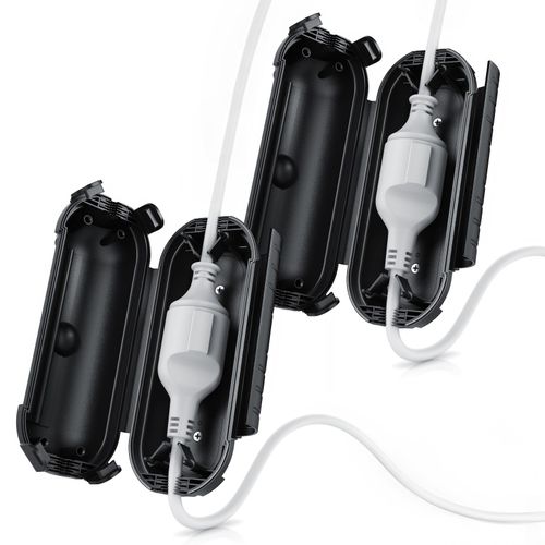 4062861827291 - 2x Kabelbox wetterbeständige Schutzbox für Verlängerungskabel 210mm x 85 mm Garten outdoor IP44 wasserdichte Safe Box schwarz