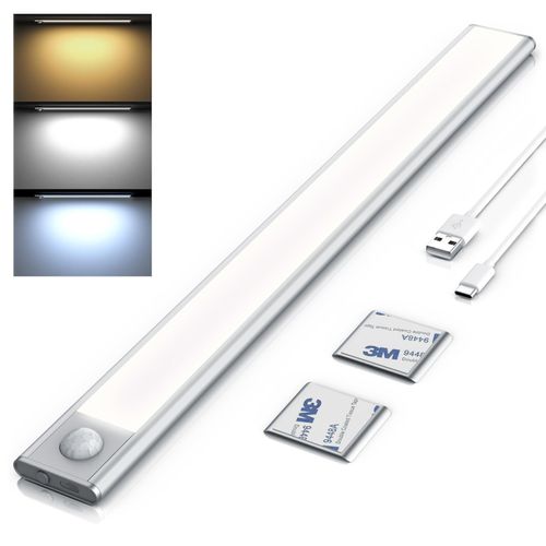 4062861835401 - LED Unterschrankleuchte mit Bewegungsmelder Akku 3 Lichtfarben Warmweiß Neutralweiß Kaltweiß dimmbar SMD LED Unterbau und Nachtlicht inklusive Wandhalterung