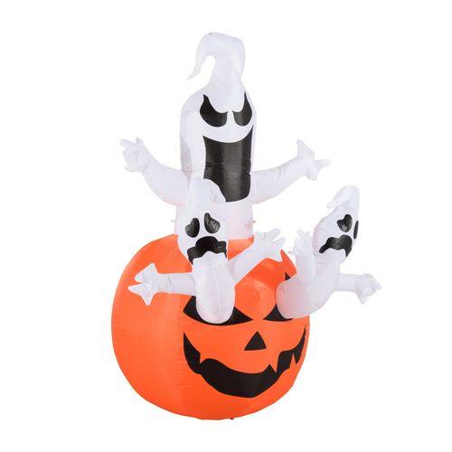 4250871244225 - Aufblasbarer Kürbis Geist Gespenst Halloween Deko Figur Luftfigur mit LED Beleuchtung Polyester 12