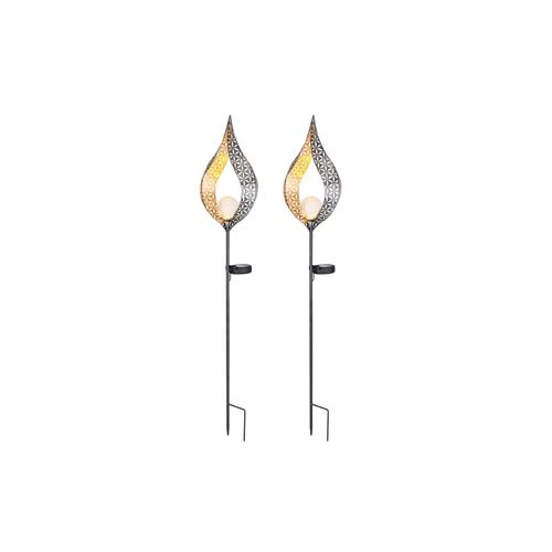 9007371543168 - 2x LED Solarleuchte Flammen Design silber gelb H 90 cm