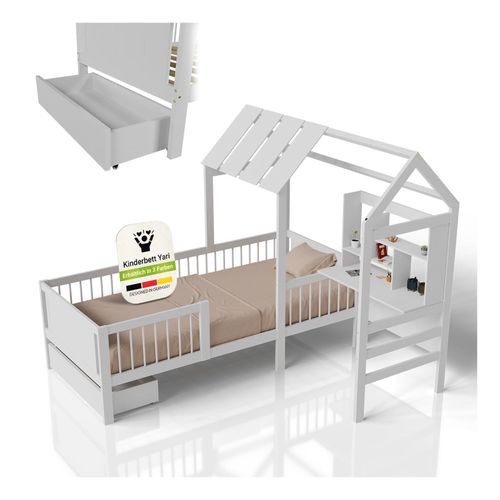 4262437185453 - Kinderbett Yari - Integrierter Schreibtisch Schublade Pflegeleicht 150 kg belastbar - weiß