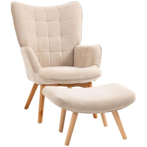 4255633501998 - Ohrensessel mit Hocker beige (Farbe beige)