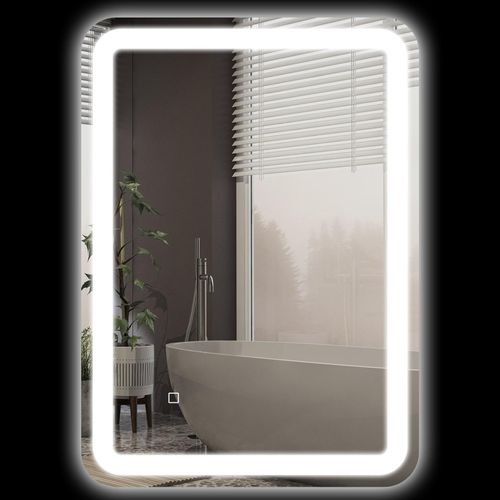 4255633573247 - Badspiegel 50 x 70 cm led Badezimmerspiegel mit 3 Lichtfarben Wandspiegel mit Touch-Schalter Memory-Funktion Lichtspiegel mit Anti-Beschlag IP44