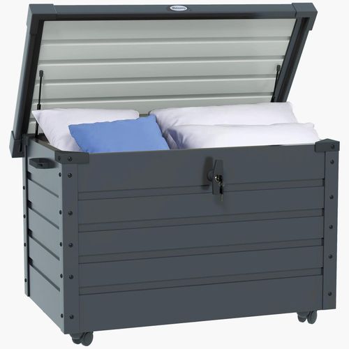 4255633552334 - Gartenbox Aufbewahrungsbox mit Rollen Aufbewahrungskiste mit Schloss Griff Gartentruhe für Balkon Terrasse 100 x 62 x 65 cm Dunkelgrau