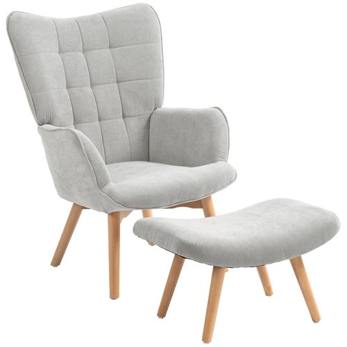4255633548726 - Ohrensessel mit Hocker (Farbe grau)