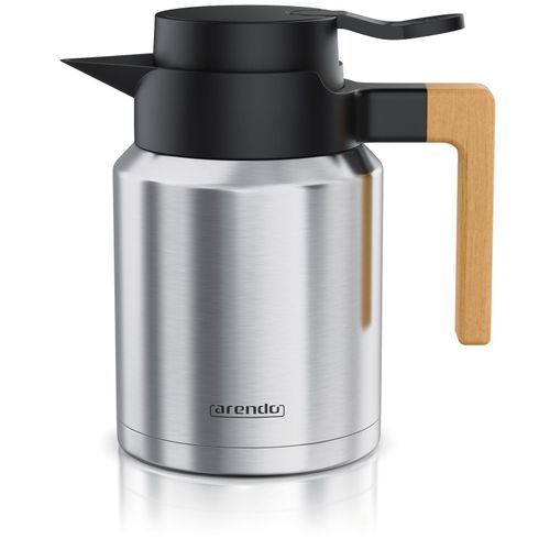 4062861837672 - Arendo Isolierkanne 12 L Edelstahl Thermoskanne mit Holzgriff doppelwandig auslaufsicher BPA-frei 1200 ml Quick-Tip-Verschluss Deckel abnehmbar