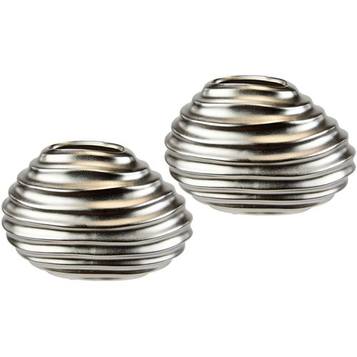 4019844795580 - Dekovase IGEA Keramik-Vase Vasen Gr B H 16 cm x 12 cm silberfarben Weitere Weihnachtsdeko 2er Set Kleine Vase Weiß Modern Keramik Tisch Küche Büro Pampasgras