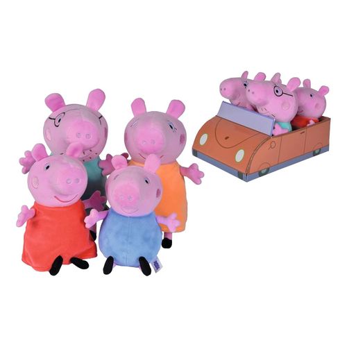 4006592057862 - - Peppa Wutz Plüschtier - Familie im Auto 4-tlg Kuscheltiere Set Mama Papa Schorsch
