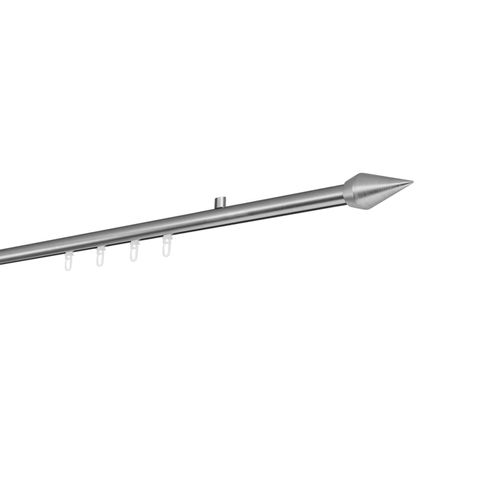4066866197908 - Ondeco Gardinenstange auf Maß Innenlauf 20mm Kegel 1-lauf Deckenträger 15cm mit Gleiter Farbe Edelstahl-Optik Größe 350cm