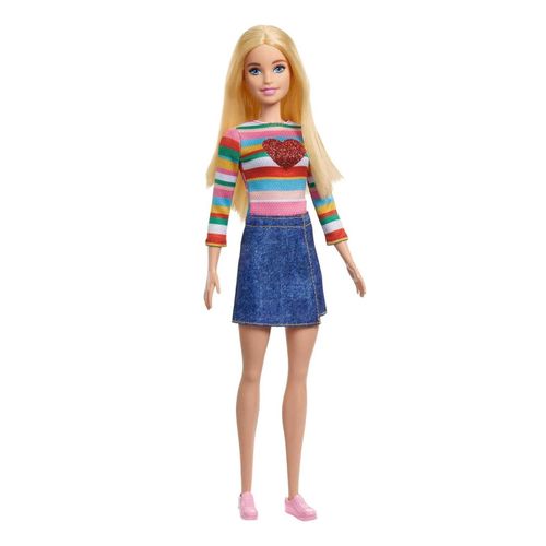 0194735056996 - - Puppe - Barbie Malibu Modepuppe mit Herz-Shirt und Jeansrock Ideal für Kinder ab 3 Jahren