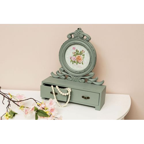 4250965946059 - Bilderrahmen MYFLAIR MÖBEL & ACCESSOIRES Senja grün Gr B H T 30 cm x 10 cm x 37 cm grün Bilderrahmen mit 2 Schubladen ideal auch als Schmuckkasten Shabby Optik