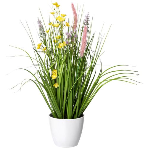 4064118968634 - Kunstgras CREATIV GREEN Blüten-Gras-Mix Kunstpflanzen Gr Ø H 15 cm x 46 cm 1 St bunt Kunst-Gräser in weißer Kunststoffschale