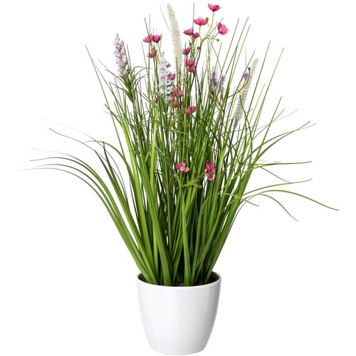 4064118968627 - Kunstgras CREATIV GREEN Blüten-Gras-Mix Kunstpflanzen Gr Ø H 15 cm x 46 cm 1 St rosa Kunst-Gräser in weißer Kunststoffschale