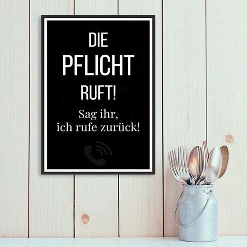 4067437343038 - Metallbild QUEENCE Pflicht ruft Bilder Gr B H 30 cm x 45 cm Metallbild Schriftzüge Hochformat 1 St weiß Metallbilder Stahlschilder