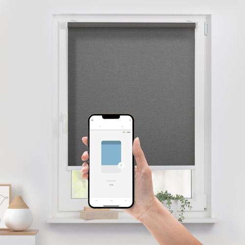 4067533004512 - Rollo ORIGINAL Klemmfix ohne Bohren Gr 1 grau (grau weiß weiß) B110cm H190cm Polyester Rollos Steuerbar mit Bluetooth-App integrierter Elektromotor und Akku