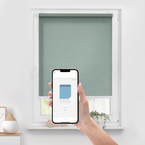 4067533007278 - Rollo ORIGINAL Klemmfix ohne Bohren Gr 1 grün (grün weiß weiß) B60cm H190cm Polyester Rollos Steuerbar mit Bluetooth-App integrierter Elektromotor und Akku