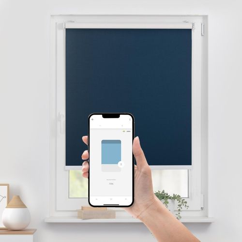 4067533006974 - Rollo ORIGINAL Klemmfix ohne Bohren Gr 1 blau (blau weiß weiß) B60cm H190cm Polyester Rollos Steuerbar mit Bluetooth-App integrierter Elektromotor und Akku