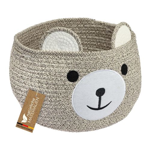 4010537392130 - HMF Aufbewahrungskorb mit versteckten Griffen Korb für Kinderzimmer aus Baumwolle Bär 30 x 24 cm Hellbraun