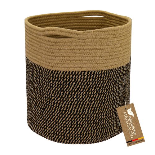 4010537391522 - HMF Aufbewahrungskorb mit versteckten Griffen runder Korb passend für Kallax 31 x 31 cm Schwarz-Honig