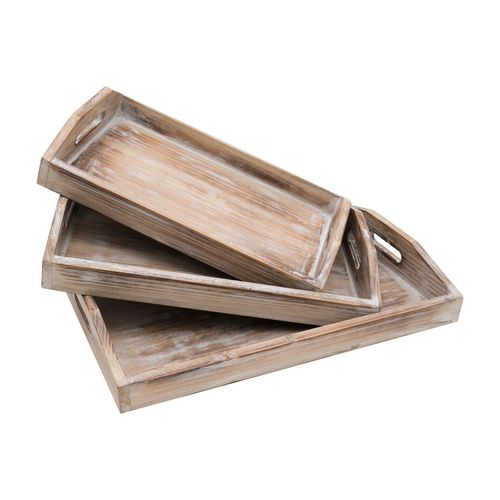 4010537101367 - HMF VTA101-S3 Deko Tablett aus Holz im Vintage Design 3er Set Versch Größen Shabby Chic Klassik