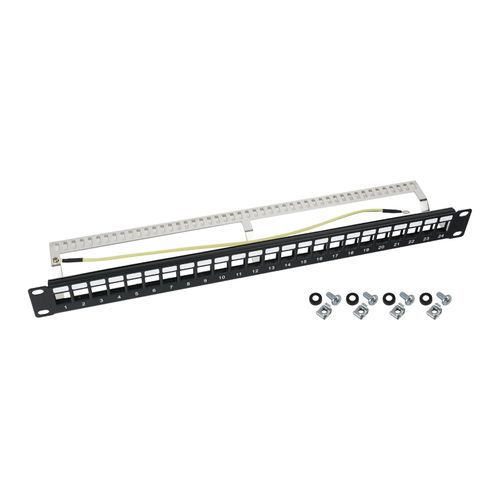 4010537634605 - HMF 66446-02 STP Keystone-Patchpanel für Serverschrank 19 Zoll 1 HE 24 Ports RJ45 Geschirmt Schwarz