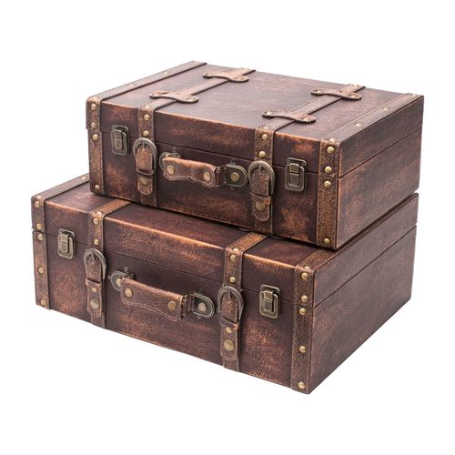 4010537643348 - HMF VKO103 Vintage Koffer aus Holz 2er Set Versch Größen Deko Klassik