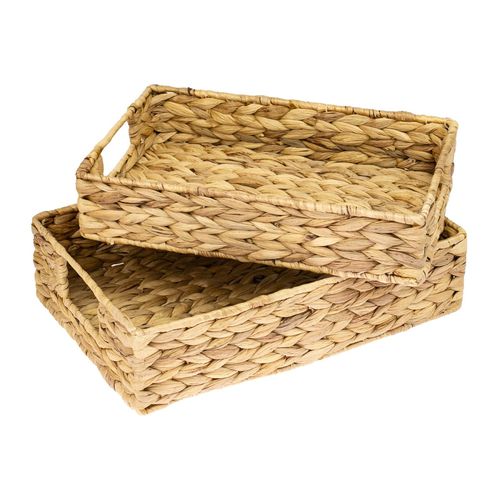 4010537372606 - HMF 37260-S2 Deko Tablett Serviertablett geflochten aus Wasserhyazinthe 2er Set Eckig 35 32 cm Breite 4010537372606 - HMF 37260-S2 Deko Tablett Serviertablett geflochten aus Wasserhyazinthe 2er Set Eckig 35 32 cm Breite