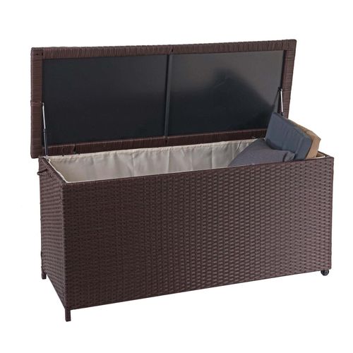 4057651300177 - Poly-Rattan Kissenbox MCW-D88 Gartentruhe Auflagenbox Truhe ~ Premium braun 63x135x52cm 320l