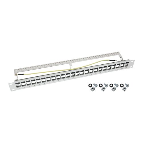 4010537634612 - HMF 66446-07 STP Keystone-Patchpanel für Serverschrank 19 Zoll 1 HE 24 Ports RJ45 Geschirmt Lichtgrau