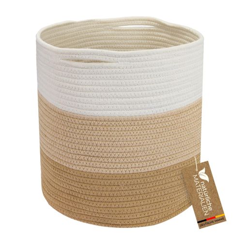 4010537391515 - HMF Aufbewahrungskorb mit versteckten Griffen runder Korb passend für Kallax 31 x 31 cm Weiß-Braun 4010537391515 - HMF Aufbewahrungskorb mit versteckten Griffen runder Korb passend für Kallax 31 x 31 cm Weiß-Braun