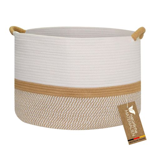 4010537391416 - HMF Aufbewahrungskorb mit verstärkten Griffen großer Korb aus Baumwolle 50 x 33 cm Weiß-Braun 4010537391416 - HMF Aufbewahrungskorb mit verstärkten Griffen großer Korb aus Baumwolle 50 x 33 cm Weiß-Braun