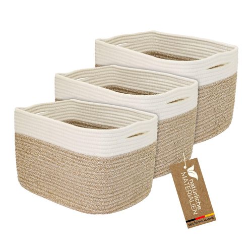 4010537391010 - HMF Aufbewahrungskorb mit versteckten Griffen 3er Set Korb aus Baumwolle 375 x 25 x 225 cm Weiß-Braun