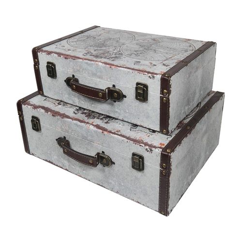 4010537643706 - HMF VKO101 Vintage Koffer aus Holz 2er Set Versch Größen Deko Weltkarte