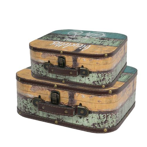 4010537643713 - HMF VKO206 Vintage Koffer aus Holz 2er Set Versch Größen Deko Fahrrad