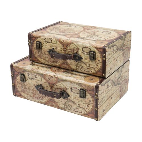 4010537643430 - HMF VKO104 Vintage Koffer aus Holz 2er Set Versch Größen Deko Weltkarte Farbe