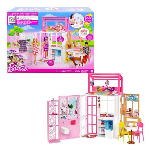 0194735007653 - HSD47 Barbie 2-stöckiges möbliertes Spielhaus mit Zubehör (ohne Puppen) Puppenhaus Barbiehaus