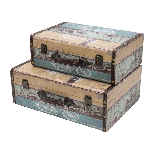 4010537643638 - HMF VKO106 Vintage Koffer aus Holz 2er Set Versch Größen Deko Fahrrad