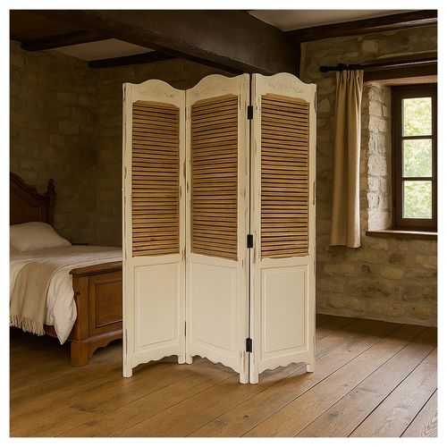 4255701939395 - Paravent 3-teilig im Shabby Chic Raumteiler im Landhausstil mit Lamellen