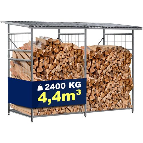 4255716375256 - Brennholzregal außen metall mit Dach Kaminholzregal aus feuerverzinkten Stahl Kaminholzunterstand mit 22m³ oder 44m³