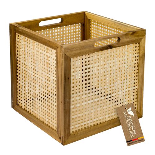 4010537376420 - HMF Aufbewahrungskorb passend für Kallax Regale Korb aus Rattan mit Wiener Geflecht und Akazienholz Muster 3 32 x 34 x 32 cm