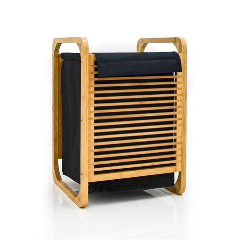4057216048131 - 50L Wäschekorb Bambus mit Deckel und Wäschesack - 40x36x57 Holz Wäschesammler