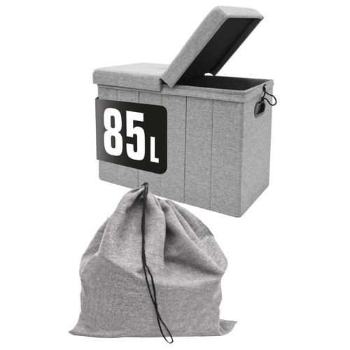 4057216047806 - - 85 Liter Wäschekorb mit Deckel & Wäschesack - 62x31 Wäschekorb mit Sitzfunktion - grau