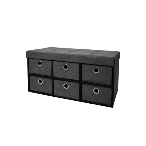 4057216035889 - Faltbare Sitzbank 76x38x38cm mit 6 Schubladen Sitztruhe 80L Polsterbank Ottomane Leinen Dunkelgrau 4057216035889 - Faltbare Sitzbank 76x38x38cm mit 6 Schubladen Sitztruhe 80L Polsterbank Ottomane Leinen Dunkelgrau