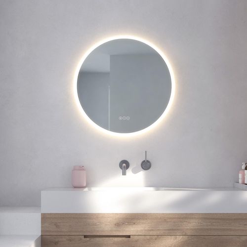 5705387005048 - Badspiegel LOEVSCHALL Aalborg Rund Badezimmerspiegel mit LED Beleuchtung Lichtspiegel A+  silber (silberfarben) Spiegel B H T 60cm x 60cm x 35cm Touchpanel für Lichtsteuerung Verstellbarer Spiegel MultiWhite B60cm H60cm T35cm