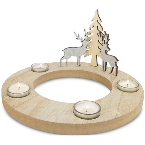 4004942135277 - Adventsleuchter MY HOME Kerzenhalter Juna aus Holz Kerzenhalter beige (natur) Windlichter Laternen Adventskranz mit 4 Gläsern Weihnachtsdeko Ø ca 295 cm