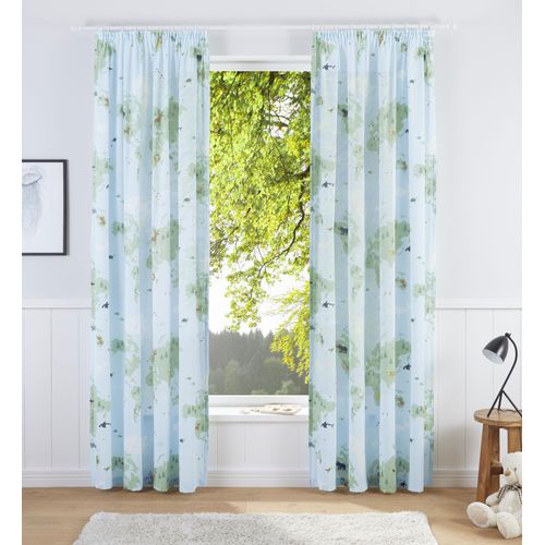 8966110123102 - Vorhang LÜTTENHÜTT Weltkarte Gardinen Gr 175 cm Kräuselband 135 cm blau (blau grün) Kräuselband Gardine Nachhaltige Kindergardine bedruckt halbtransparent Tiere