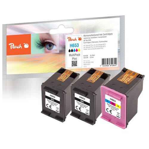 7640366810849 - HP 653 3 Druckköpfe (2*bk col) ersetzt HP No 653 3YM75AE*2 3YM74AE  3YM60AE für zB HP DeskJet Plus Ink Advantage 6475 (wiederaufbereitet)