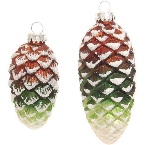 0024762202397 - Christbaumschmuck KREBS GLAS LAUSCHA Glas-Tannenzapfen bunt mit Glitter 2x klein Ø 8 cm + groß 10 cm Weihnachtsbaumschmuck braun (braun grün) Weihnachtsbaumschmuck Weihnachtsdeko Weihnachtsbaumkugel Christbaumkugeln aus Glas